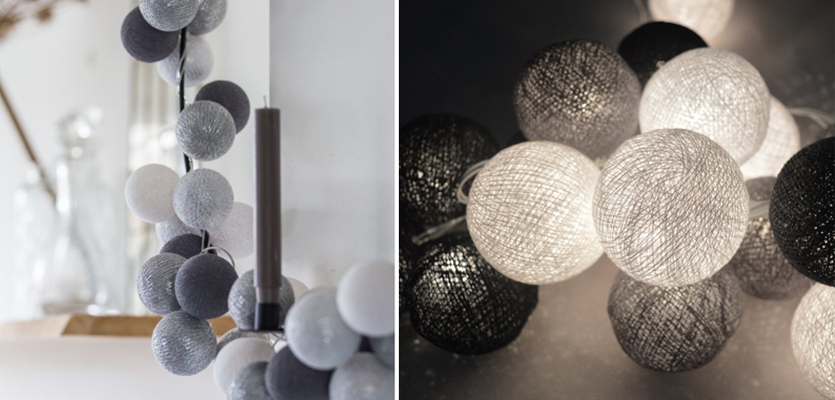 Гирлянда хлопковые фонарики Сotton Ball Silver Mix - Loft-Concept в Санкт-петербурге