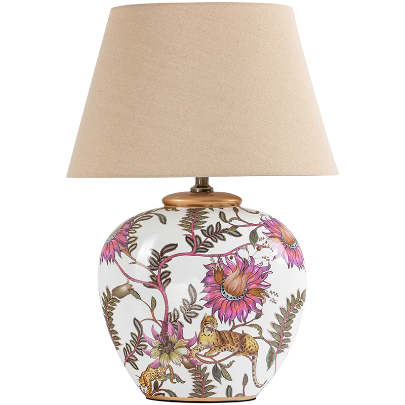 Настольная лампа с абажуром Leopard Flowers Lampshade Бежевый Белый Розовый в Санкт-петербурге | Loft Concept 