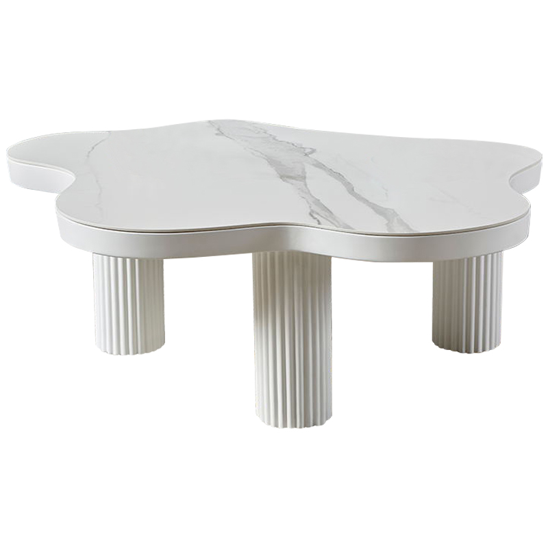 Кофейный стол со столешницей изогнутой формы Three White Pillars Coffee Table Белый Белый Мрамор Bianco в Санкт-петербурге | Loft Concept 