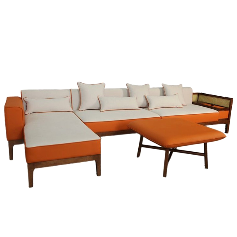 Угловой Диван с отделкой из ротанга Nava Rattan Decor Sofa Orange Терракотовый Белый в Санкт-петербурге | Loft Concept 