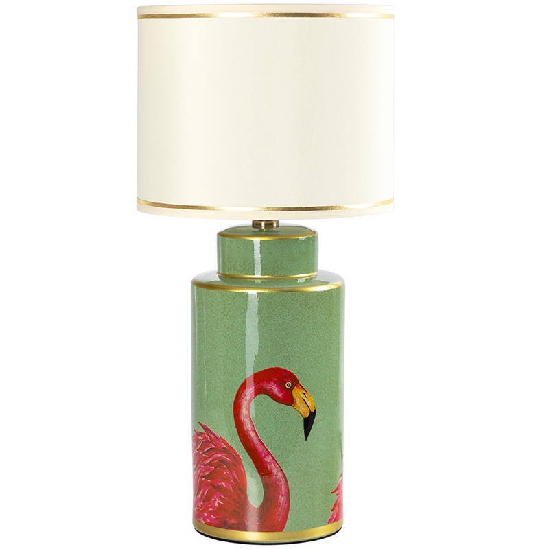 Настольная лампа Flamingos Green Lampshade Зеленый Розовый Бежевый в Санкт-петербурге | Loft Concept 