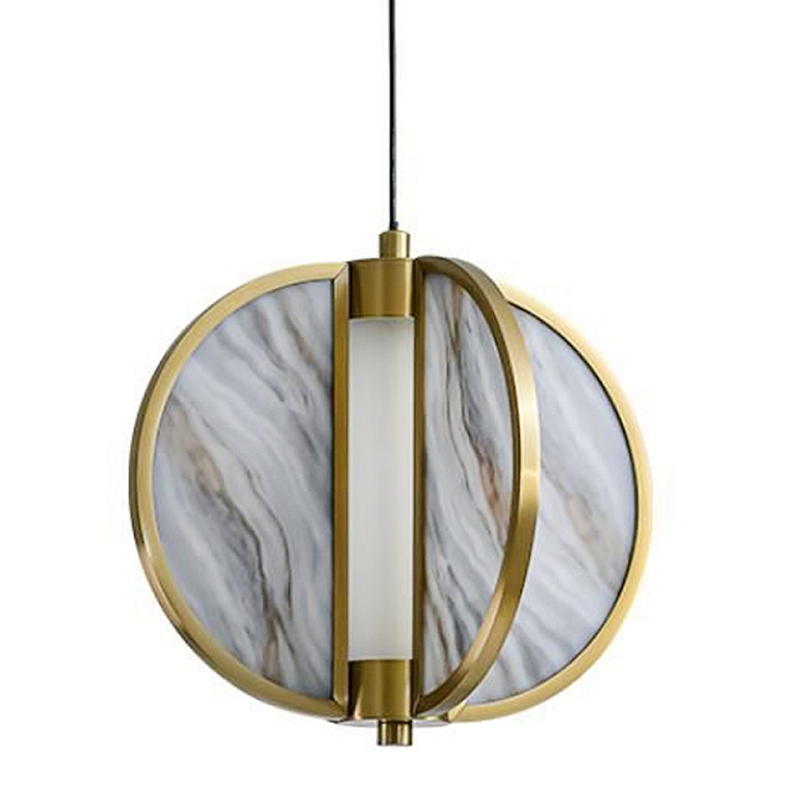 Подвесной светильник с круглым плафоном из искусственного алебастра в бронзовой оправе Marbella Бронза Белый Серый в Санкт-петербурге | Loft Concept 