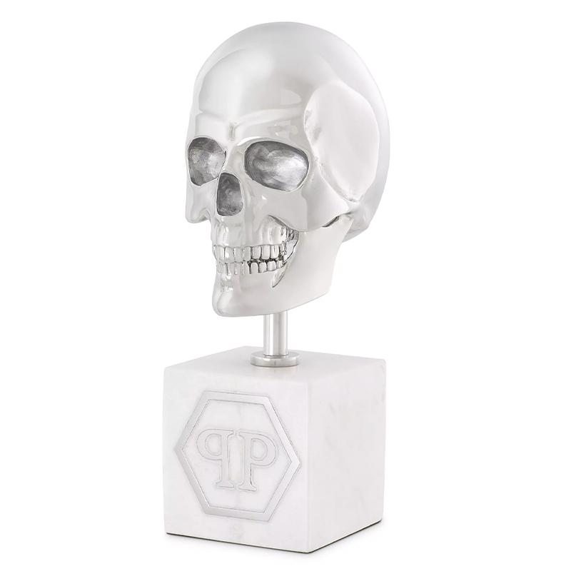 Статуэтка Philipp Plein Platinum Skull S Серебряный Белый Мрамор Bianco в Санкт-петербурге | Loft Concept 