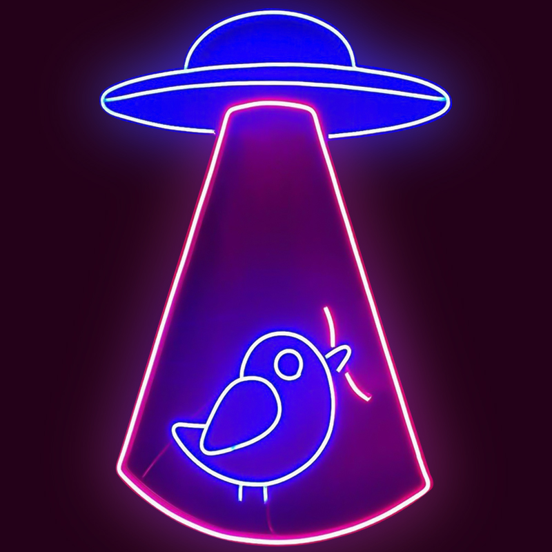 Неоновая настенная лампа UFO and Bird Neon Wall Lamp Синий Лиловый в Санкт-петербурге | Loft Concept 