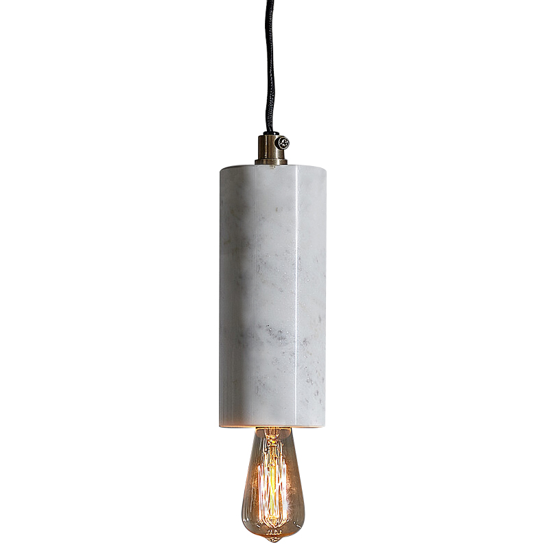 Подвесной светильник Shaw Cylinder Marble Hanging Lamp Белый Мрамор Bianco Черный в Санкт-петербурге | Loft Concept 