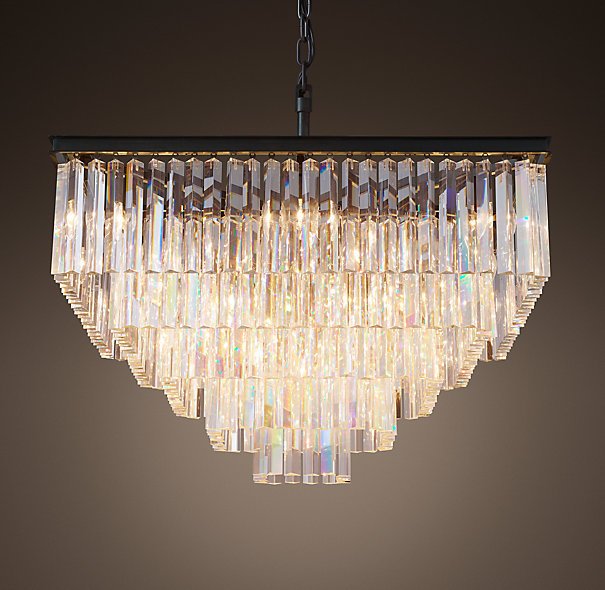 Люстра RH 1920s Odeon Clear Glass Fringe Chandelier - 5 square Черный в Санкт-петербурге | Loft Concept 