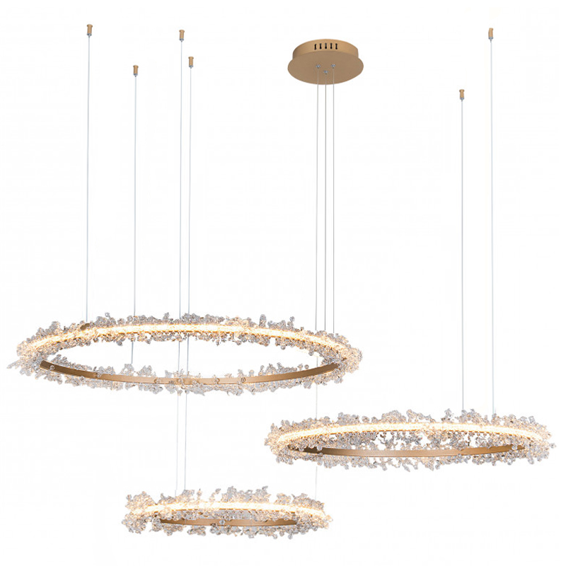 Люстра Crystal round chandelier Люстра 3 кольца Матовое Золото Прозрачный матовое золото в Санкт-петербурге | Loft Concept 