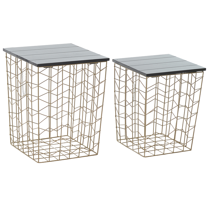 Комплект из приставных столов Wire Basket Side Table Золотой Черный в Санкт-петербурге | Loft Concept 