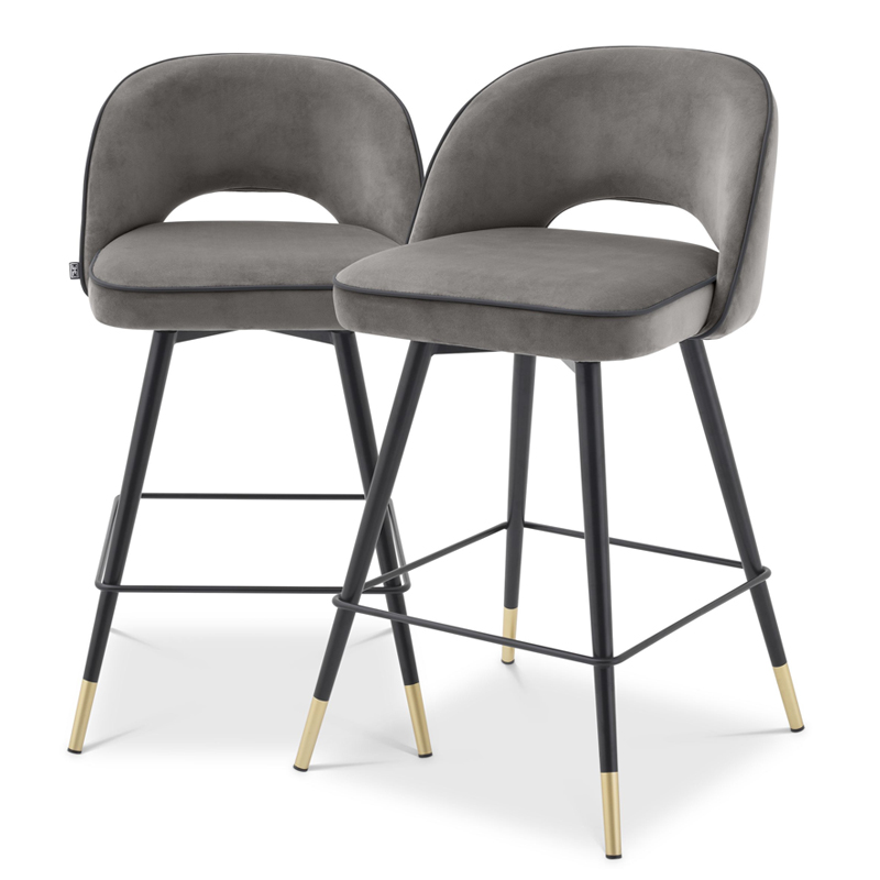 Комплект полубарных стульев Eichholtz Counter Stool Cliff set of 2 grey Серый Черный Латунь в Санкт-петербурге | Loft Concept 