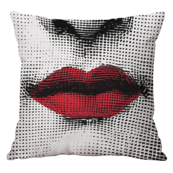 Декоративная подушка Fornasetti lips red Красный (Red) в Санкт-петербурге | Loft Concept 