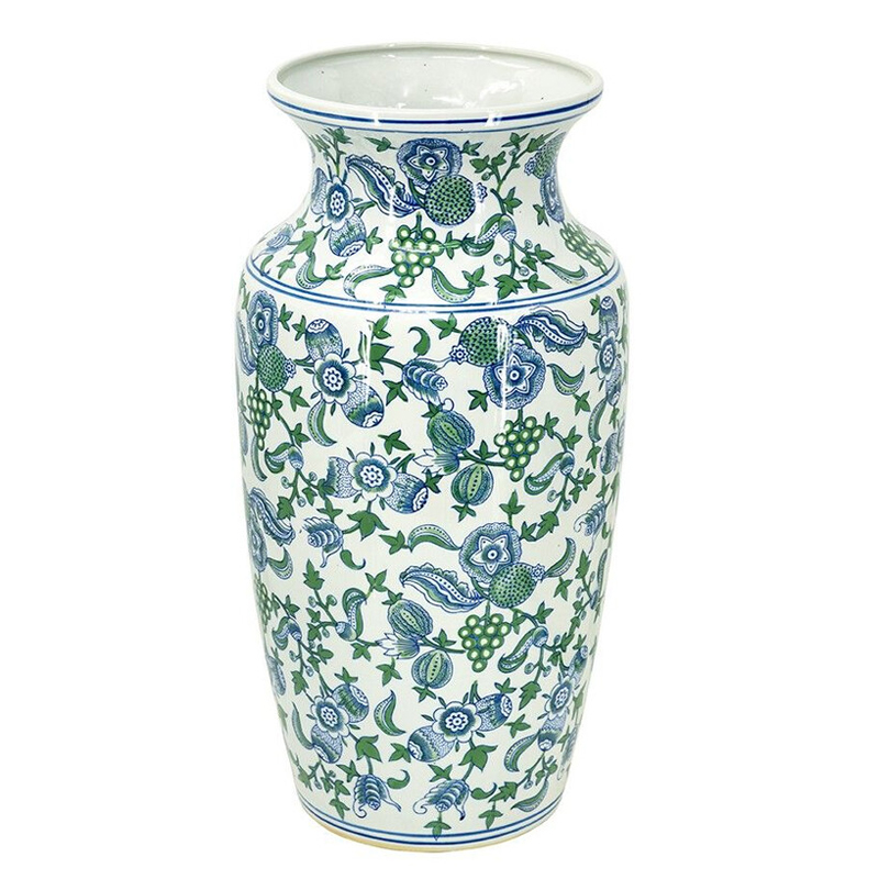 Ваза с зелено-голубым цветочным узором на белом фоне 61 см Blue & White Ornament Белый Синий Зеленый Ваза с зелено-голубым цветочным узором на белом фоне 61 см Blue & White Ornament Белый Синий Зеленый в Санкт-петербурге | Loft Concept