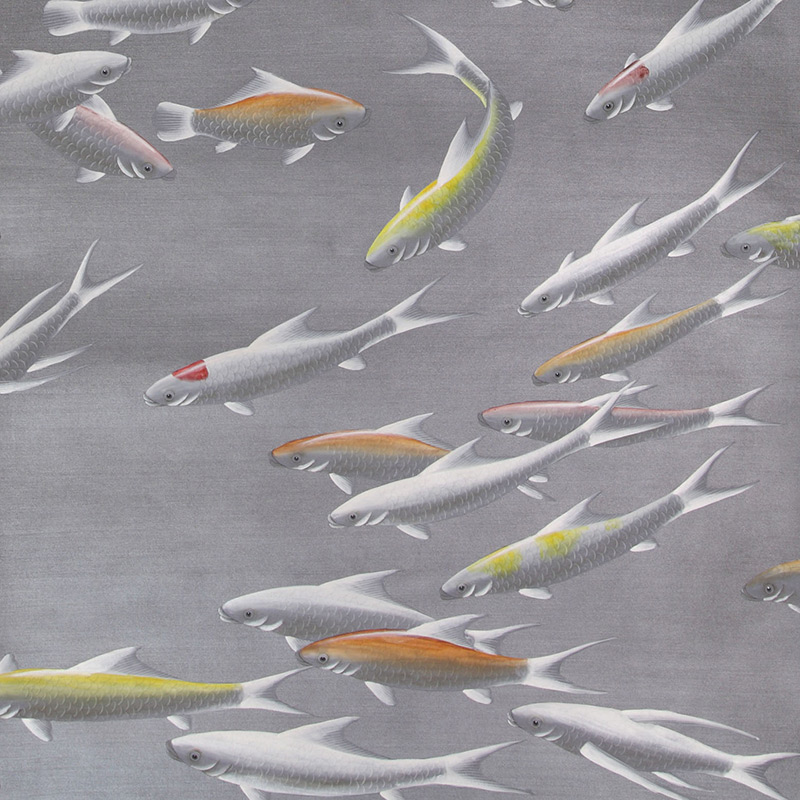 Обои ручная роспись Fishes Koi on Flash metallic Xuan paper  в Санкт-петербурге | Loft Concept 