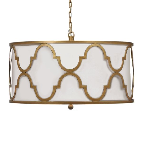 Люстра White Shade Gold Quatrefoil Overlay Drum Pendant  в Санкт-петербурге | Loft Concept 