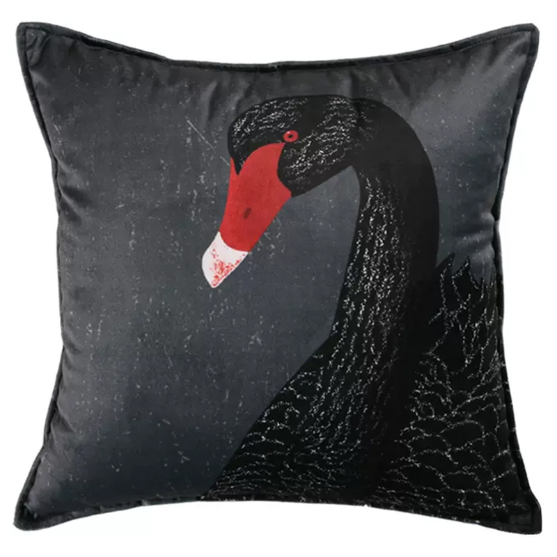 Декоративная подушка Black Swan II Cushion Черная Черный Серый Красный в Санкт-петербурге | Loft Concept 