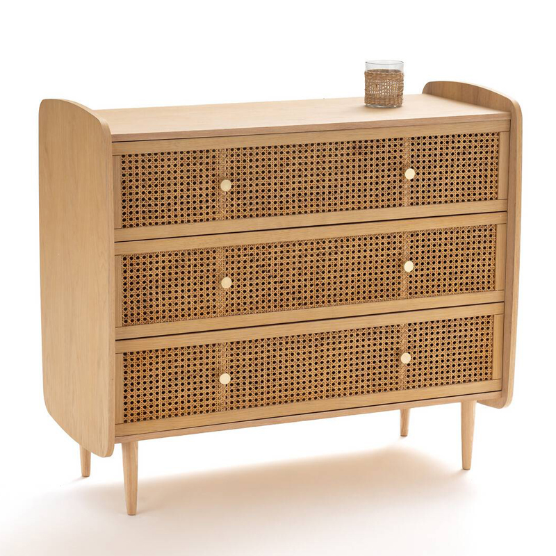 Комод с 3-мя ящиками из плетеного ротанга Aelius Rattan Wicker Chest of drawers Светлый дуб в Санкт-петербурге | Loft Concept 