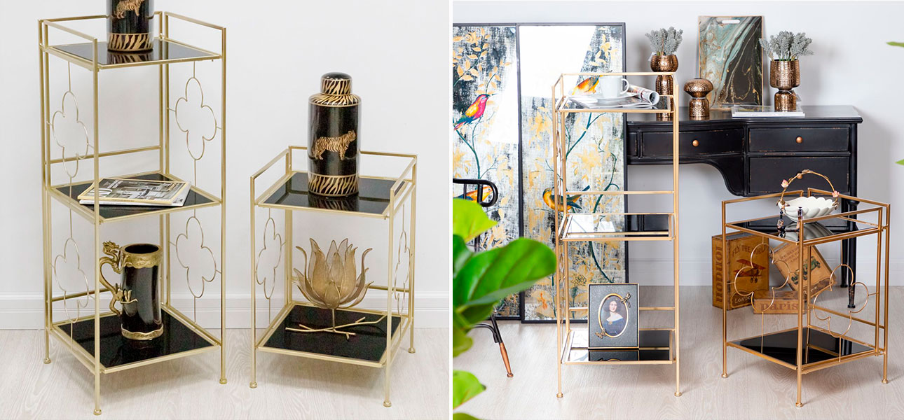 Этажерка золотая с тремя стеклянными полками Tina - фото №1