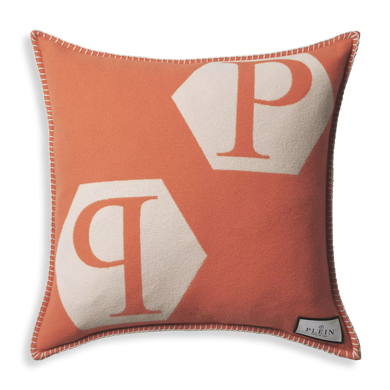 Подушка Philipp Plein Cushion Cashmere Orange Оранжевый Белый в Санкт-петербурге | Loft Concept 