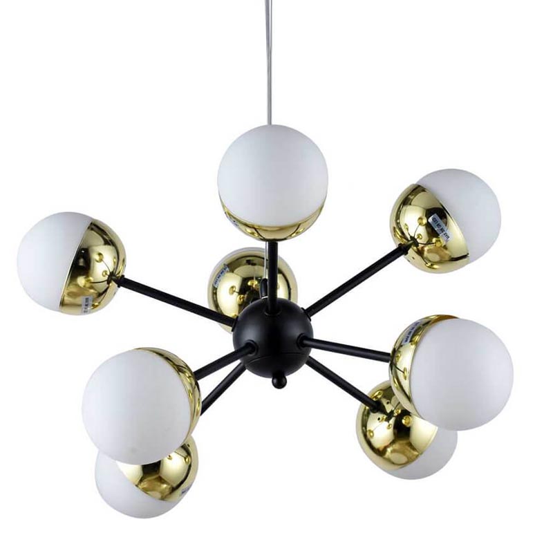 Люстра Sputnik White and Gold Globe Chandelier 8 Черный Золотой Белый в Санкт-петербурге | Loft Concept 