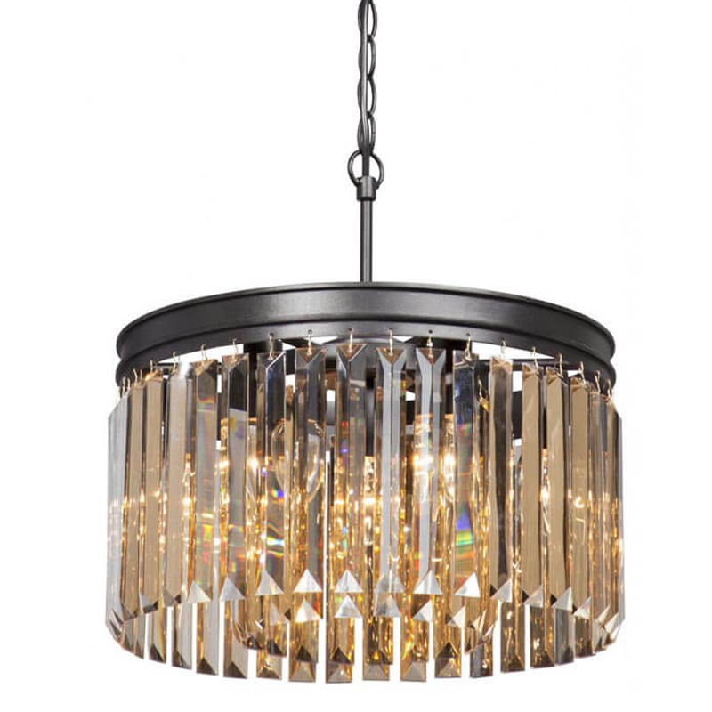 Люстра RH Rhys Amber GLASSS Prism Round Chandelier Янтарное стекло 40 Черный матовый в Санкт-петербурге | Loft Concept 