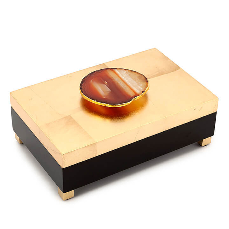 Шкатулка BOX KRIZIA gold with agate Черный Глянцевое золото Коричневый в Санкт-петербурге | Loft Concept 