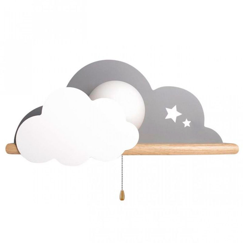 Бра с деревянной полкой серое Облако Wall Lamp Grey Cloud Серый Древесина в Санкт-петербурге | Loft Concept 