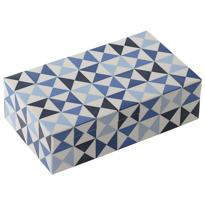 Шкатулка Small Triangles Blue Bone Inlay Box Голубой Синий Белый в Санкт-петербурге | Loft Concept 