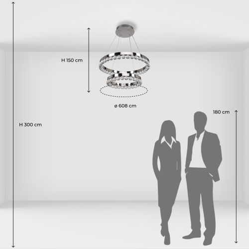 Люстра с двумя кольцами цвета хром и прозрачными хрустальными шарами по периметру Sacramento Transparent Balls Chandelier в Санкт-петербурге