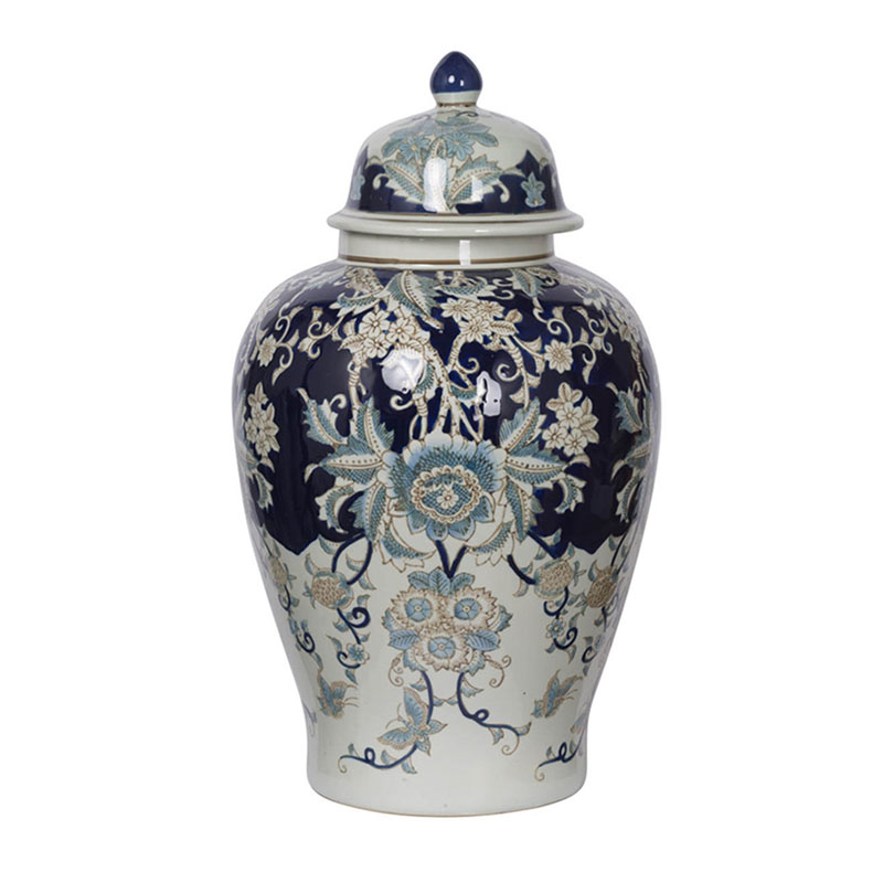 Ваза с крышкой Blue & White Ornament Vase 59 Белый Синий в Санкт-петербурге | Loft Concept 