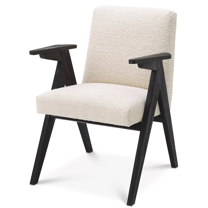 Стул Eichholtz Dining Chair Bobo Boucle Кремовый Черный в Санкт-петербурге | Loft Concept 