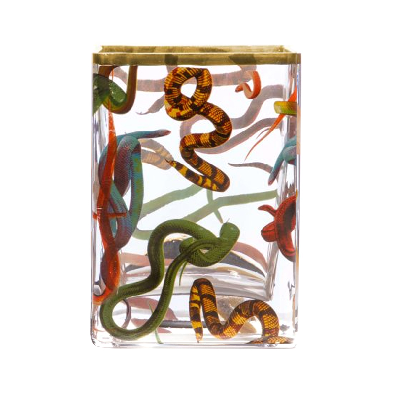 Ваза Glass Vase Snakes Прозрачный Золотой Синий Красный в Санкт-петербурге | Loft Concept 