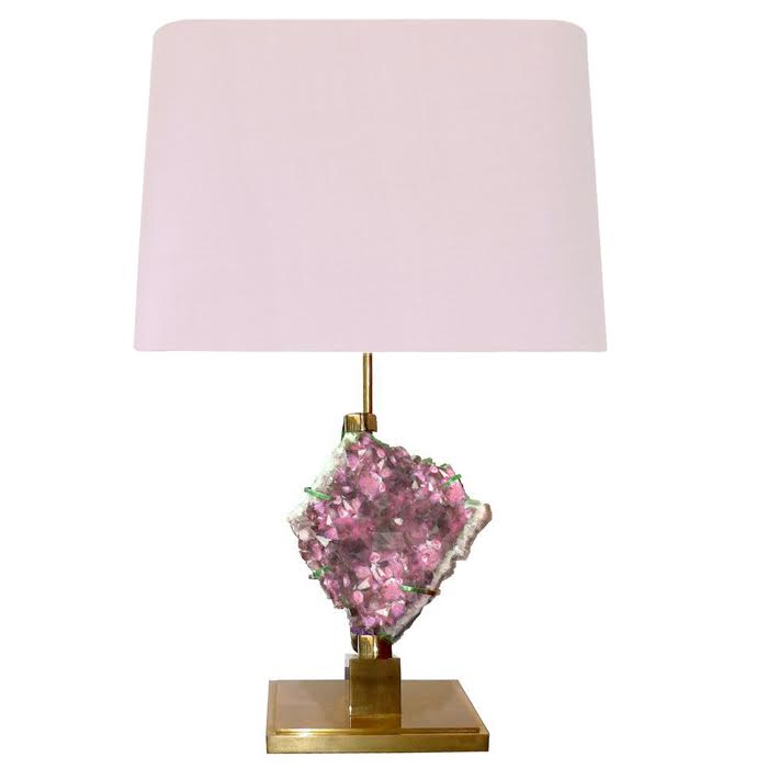 Настольная лампа Bronze and Pink Amethyst Lamp Глянцевое золото Розовый пастельный в Санкт-петербурге | Loft Concept 