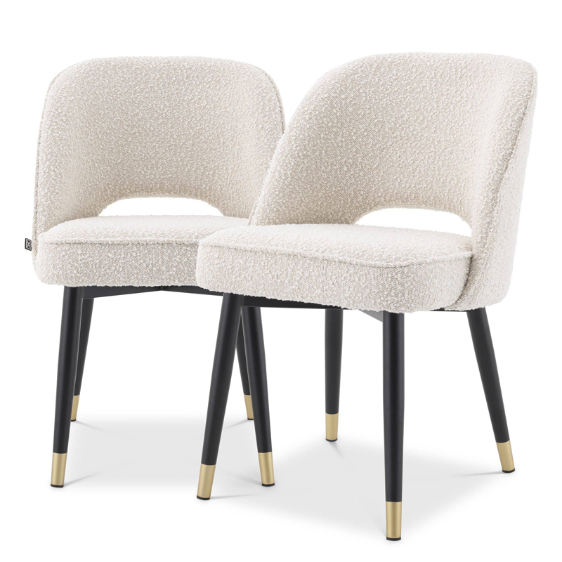 Комплект из двух стульев Eichholtz Dining Chair Cliff set of 2 Boucle cream Кремовый Черный Латунь в Санкт-петербурге | Loft Concept 