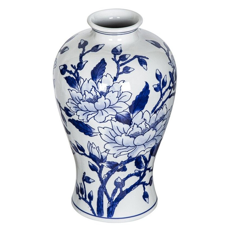 Ваза с бело-синей росписью и изображением цветов Blue & White Ornament Белый Синий Ваза с бело-синей росписью и изображением цветов Blue & White Ornament Белый Синий в Санкт-петербурге | Loft Concept
