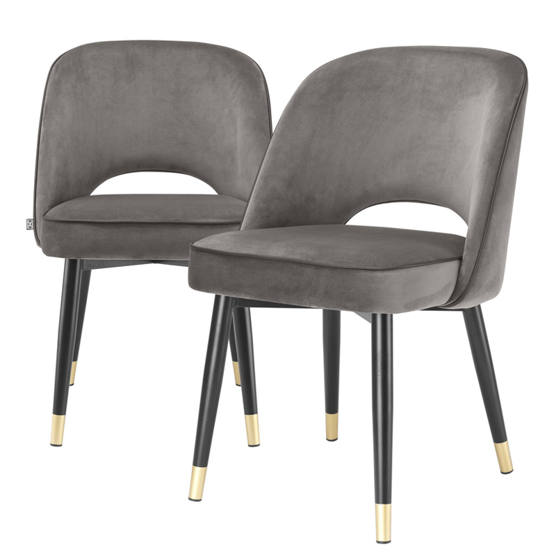 Комплект из двух стульев Eichholtz Dining Chair Cliff set of 2 grey Черный Латунь Серый в Санкт-петербурге | Loft Concept 