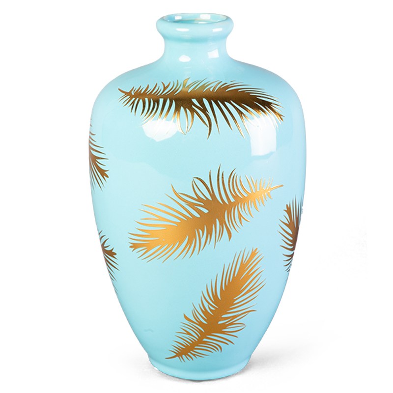 Ваза Gold feathers on blue Vase 25 Голубой Глянцевое золото в Санкт-петербурге | Loft Concept 