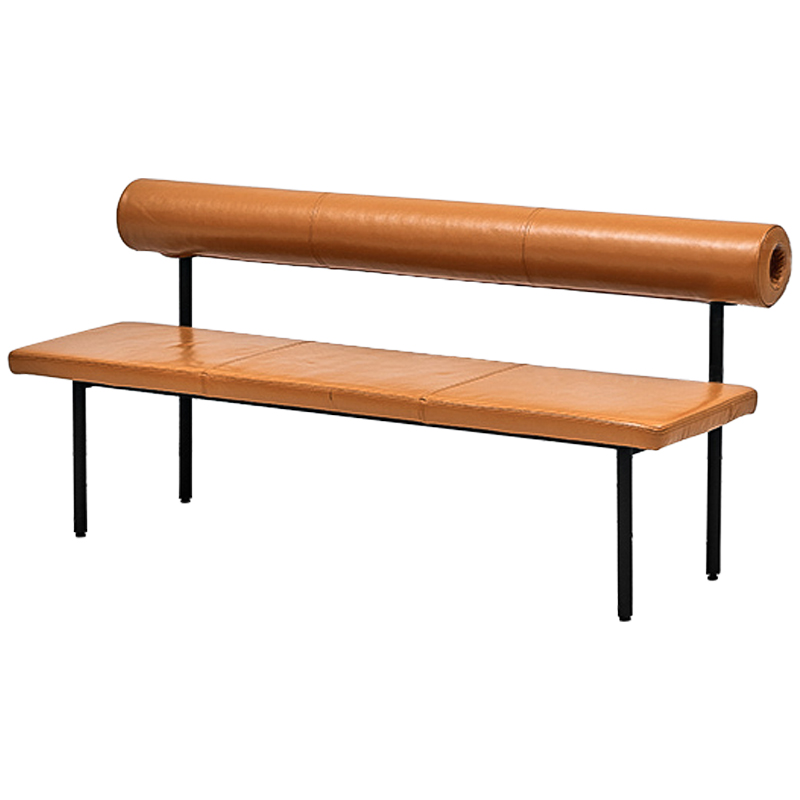 Диван-скамья с обивкой из натуральной кожи Timms Leather Sofa Bench Карамель Черный в Санкт-петербурге | Loft Concept 