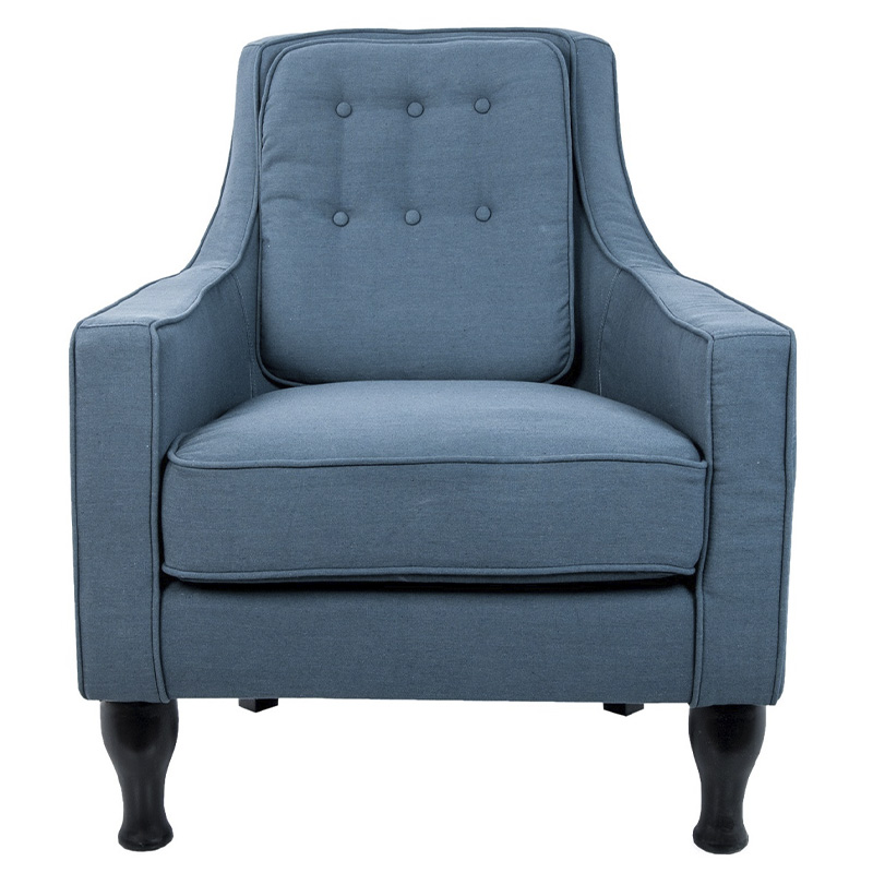 Кресло с мягкой обивкой из льна на 4-х ножках из массива березы Scarlett Armchair blue Голубой Черный в Санкт-петербурге | Loft Concept 