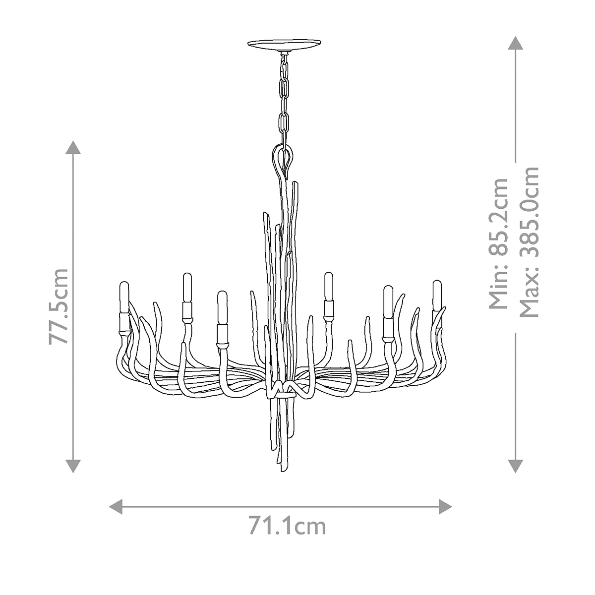Люстра дизайнерская золотого цвета с 6-ю лампами на изогнутых рожках с текстурной поверхностью Hinkley в Санкт-петербурге
