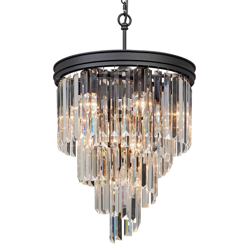 Люстра Odeon Chandelier Helix Black каскад прозрачное стекло  D 48 Прозрачное Стекло Черный матовый в Санкт-петербурге | Loft Concept 