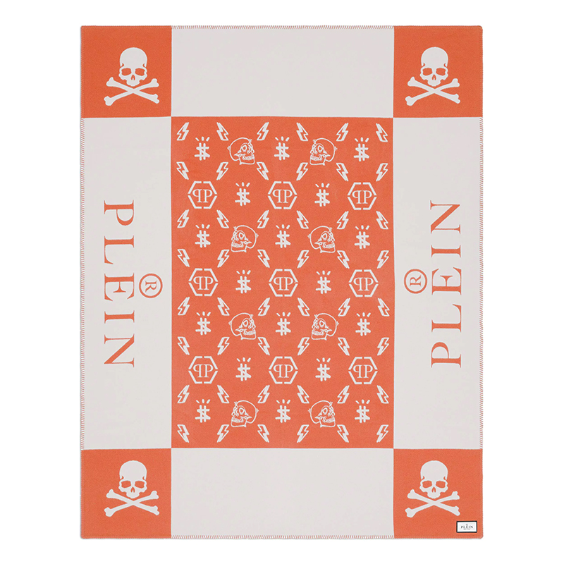 Плед Philipp Plein Plaid Cashmere Skull Orange Оранжевый Белый в Санкт-петербурге | Loft Concept 