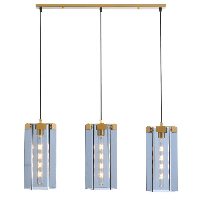 Люстра Rectangle Gray Glass Pendant Lamp 3 Золотой Прозрачное Стекло в Санкт-петербурге | Loft Concept 