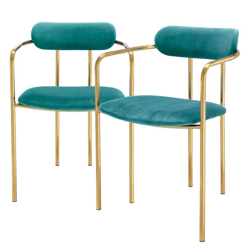 Комплект из двух стульев Eichholtz Dining Chair Singer set of 2 turquoise Бирюзовый Золотой в Санкт-петербурге | Loft Concept 