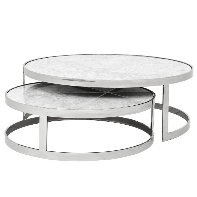 Комплект кофейных столов Eichholtz Coffee Table Fletcher set of 2 Нержавеющая сталь Белый Мрамор Bianco в Санкт-петербурге | Loft Concept 