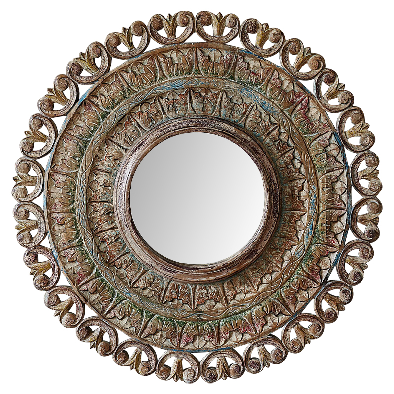 Зеркало в резной раме Manjula Grey Mango Carved Mirror Бежевый Мульти в Санкт-петербурге | Loft Concept 