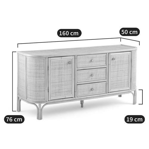 Длинный комод из ротанга с дверцами и ящиками Simone Rattan Chest of Drawers в Санкт-петербурге