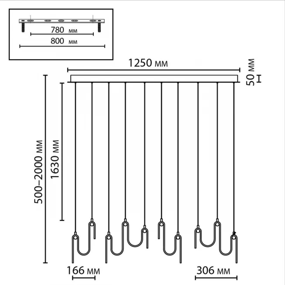 Подвесной светильник линейный с плафонами волнистой формы из фактурного стекла Big Wave в Санкт-петербурге