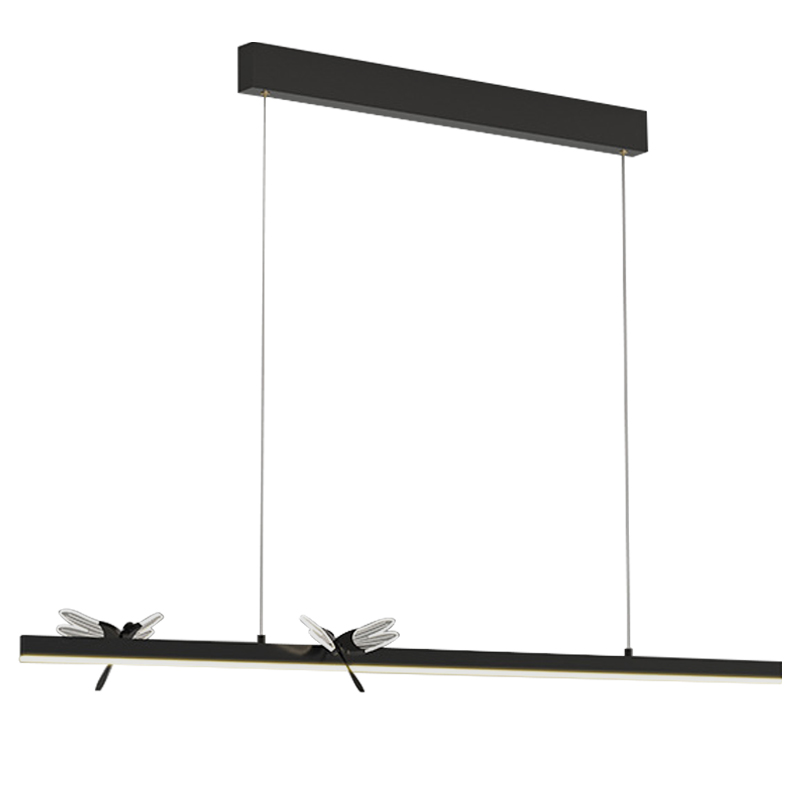 Линейный светильник со стрекозами Dragonfly Linear Chandelier Black Прозрачный Черный в Санкт-петербурге | Loft Concept 