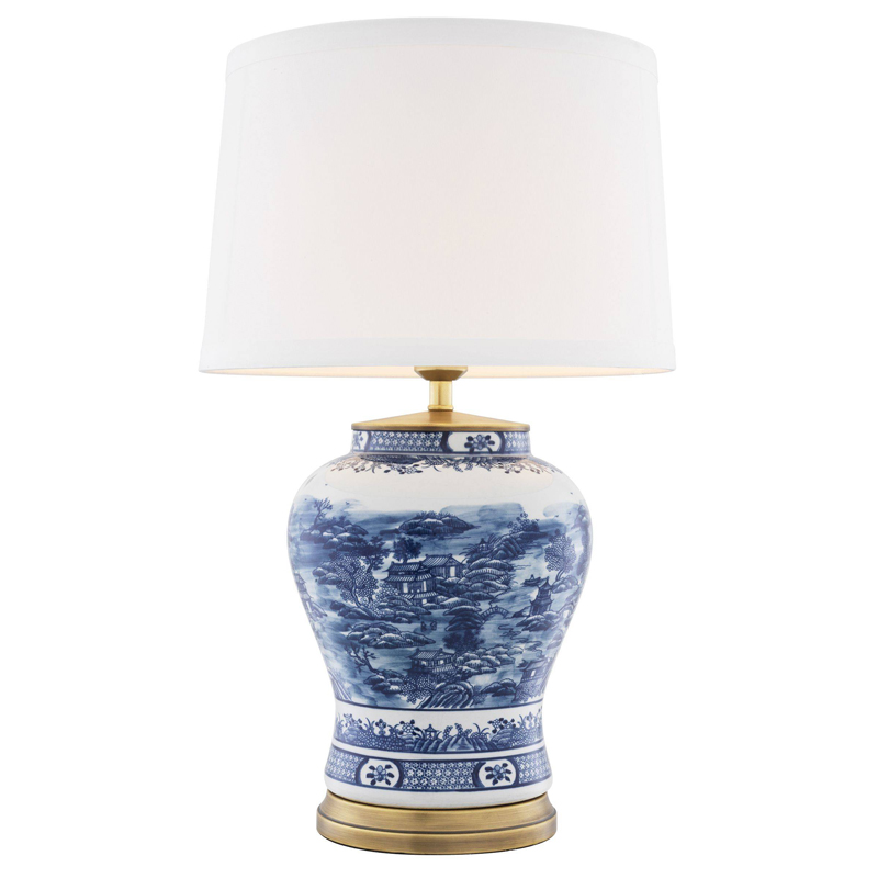 Настольная лампа Eichholtz Table Lamp Chinese Blue Белый Синий Латунь Античная полированная в Санкт-петербурге | Loft Concept 