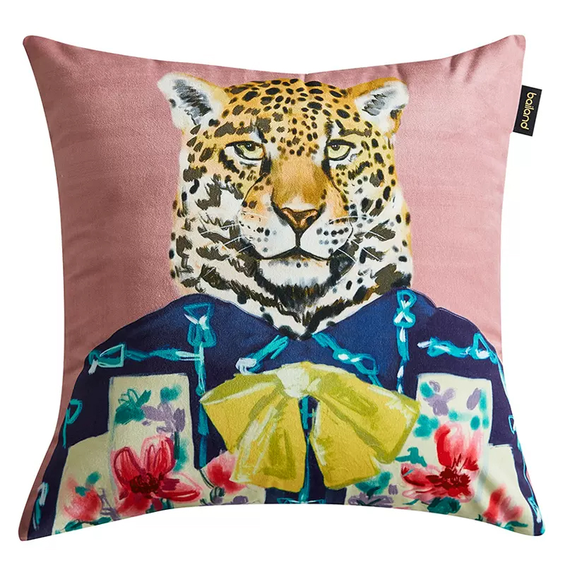 Декоративная подушка Стиль Gucci Leopard Fashion Animals Cushion Pink Розовый Мульти в Санкт-петербурге | Loft Concept 