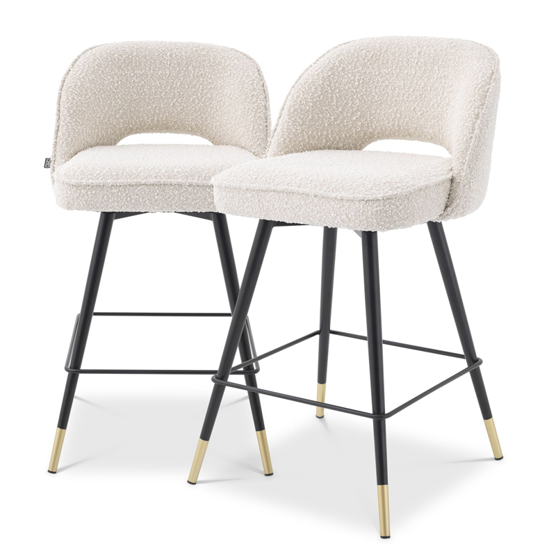 Комплект полубарных стульев Eichholtz Counter Stool Cliff set of 2 Boucle cream Кремовый Черный Латунь в Санкт-петербурге | Loft Concept 